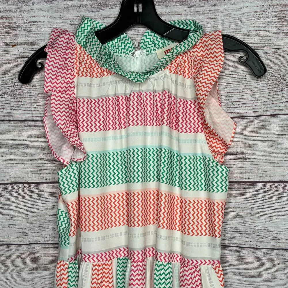 Mazik High Neckline Ruffle Tiered Frock Striped Fun Preppy Colorful Dress Small - Picture 3 of 7